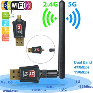 600 mbps dual band 2 . 4 g/5 . 8 g wireless usb wifi อะแดปเตอร์เครือข่ายและเสาอากาศ 802 . 11ac