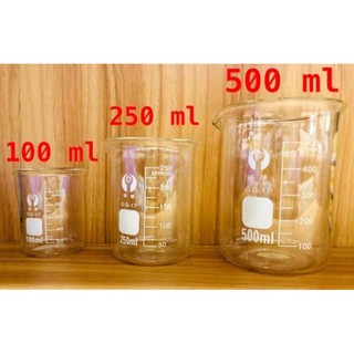 บีคเกอร์แก้ว บีกเกอร์ Beaker เครื่องแก้ววิทยาศาสตร์ 100ml  250ml 500ml