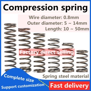 สปริงแรงดัน เส้นผ่าศูนย์กลาง 0.8 มม. ยาว 5-50 มม. ด้านนอก 5 6 7 8 9 10 11 12 13 14 15 มม.