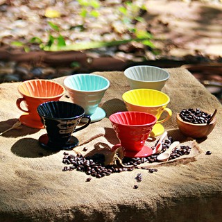 ถ้วยดริปเซรามิค ถ้วยกรองกาแฟ ทรงกรวย 1 รู (6 สี)  สำหรับ 2-4 ถ้วย Ceramic Coffee Dripper