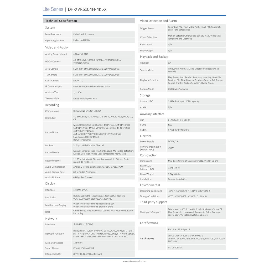dahua-เครื่องบันทึกกล้องวงจรปิด-xvr5104h-4kl-x-4-ch