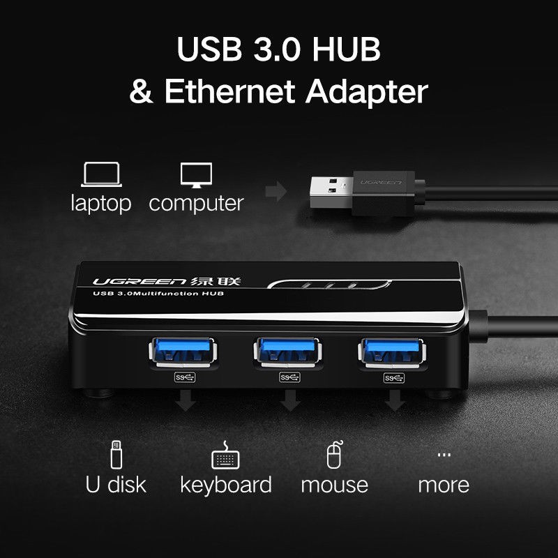 ภาพสินค้าUGREEN(20265) USB 3.0 Gigabit Ethernet Lan RJ45 Network Adapter to 1000Mbps+3 Ports Hub จากร้าน toara บน Shopee ภาพที่ 7