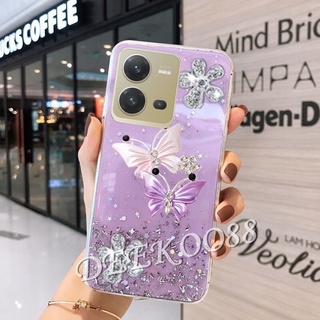 เคสโทรศัพท์มือถือนิ่ม VIVO Y35 Y22S Y22 Y16 Y02S V25 5G V25e 4G Smartphone Casing Cute Flying Butterfly Decorated Glitter Shiny Sequins Phone Cell Case Clear Soft Back Cover VIVOV25e VIVOY35 VIVOY16