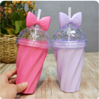 แก้วน้ำ สีหวาน พร้อมโบว์ ความจุ 400 ml