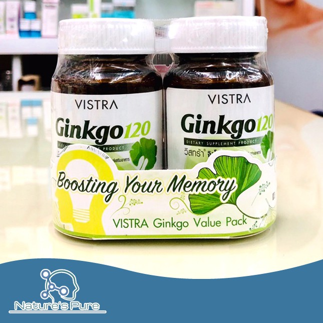 ภาพหน้าปกสินค้า(แพ็คคู่สุดคุ้ม) Vistra Ginkgo 120 Mg. 30 เม็ด 2ขวด / กิงโกะ วิสทร้า บำรุงสมอง ความจำ จากร้าน esmethin บน Shopee