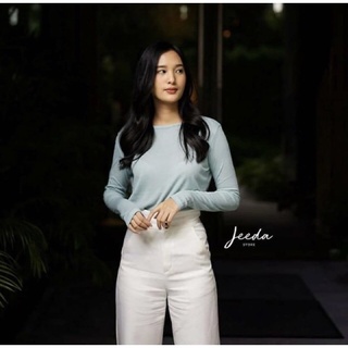 Jeedastore1 เสื้อแขนยาวสีฟ้า เสื้อยืด เสื้อคอกลม เสื้อแขนยาว