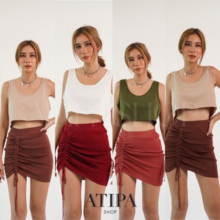 Atipashop - Knit skirt กระโปรงสั้น ผ้าไหมหรม รูดข้าง