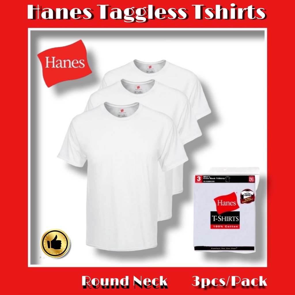 เสื้อเบลาส์-hanes-คอกลมเสื้อยืดสีขาวในวัสดุผ้าฝ้าย-100