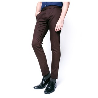 B&amp;B menswear กางเกงสแลคชิโน่ ทรงเดฟ ผ้ายืด  ขายาว (DARK BROWN)