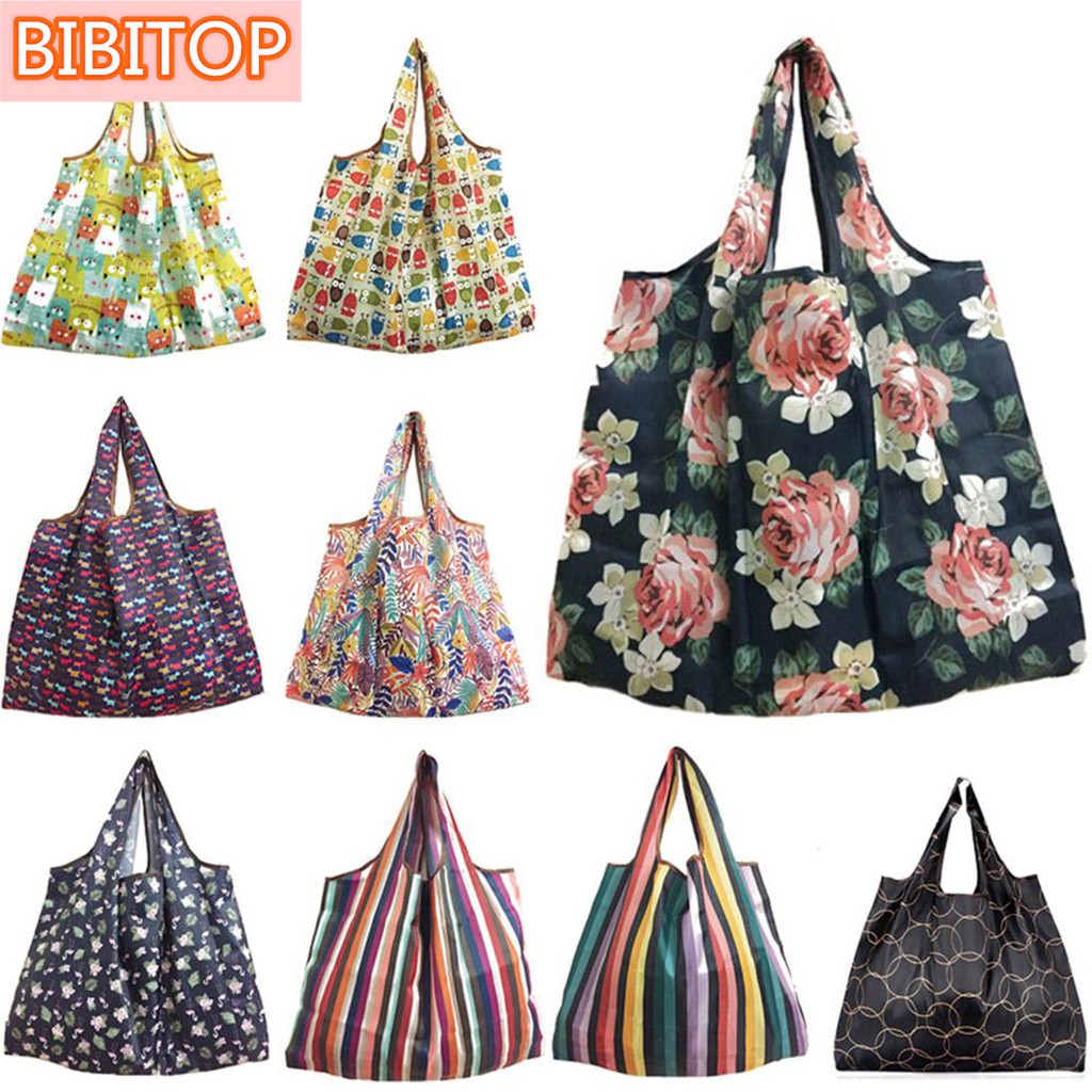 bibitop-กระเป๋าลายดอกไม้ผลไม้นำมาใช้ใหม่ได้