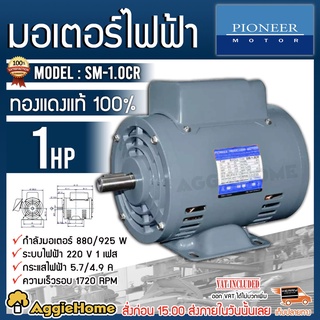 PIONEER มอเตอร์ไฟฟ้า รุ่น SM-1.0CR 750วัตต์ 220V 1แรงม้า 4POLE มอเตอร์ MOTOR วัสดุแข็งพิเศษ ทนทาน