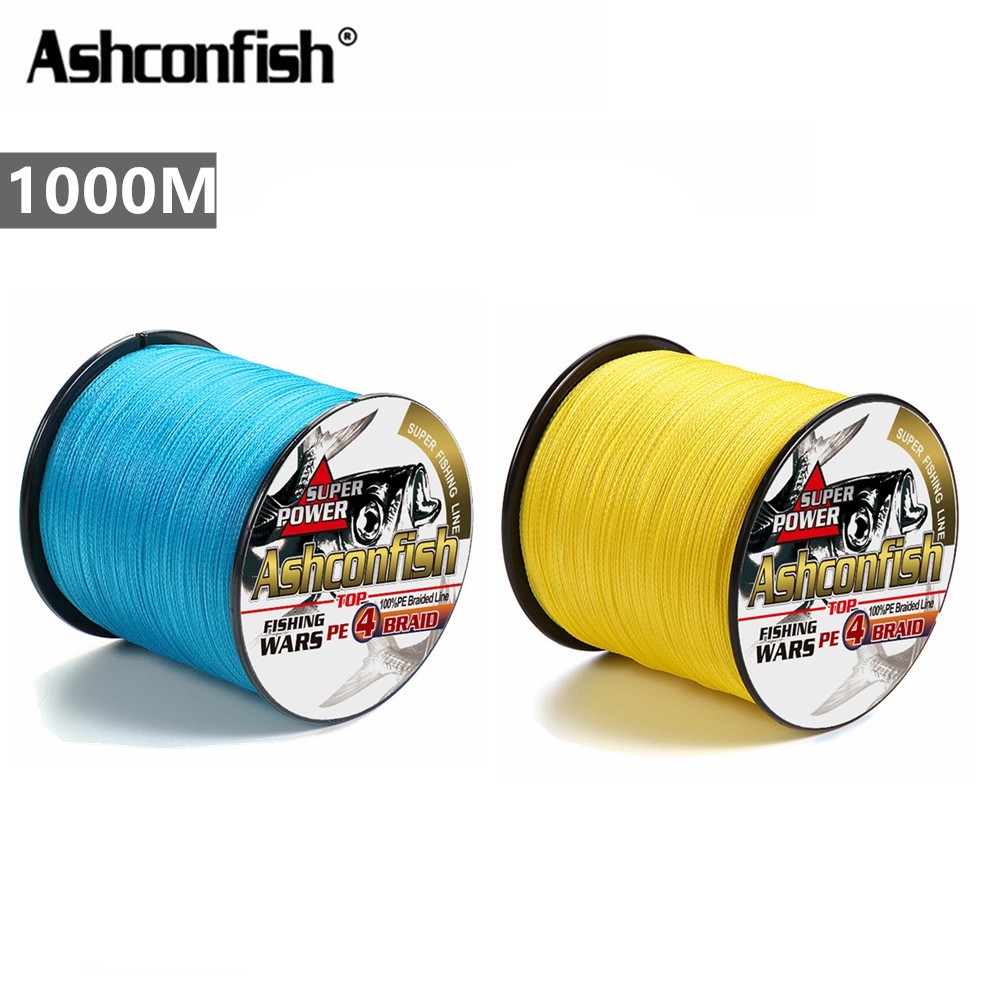 ashconfish-สายเอ็นตกปลา-แบบถัก-pe-x4-1000-ม-สีเหลือง-สีฟ้า-4-เส้น