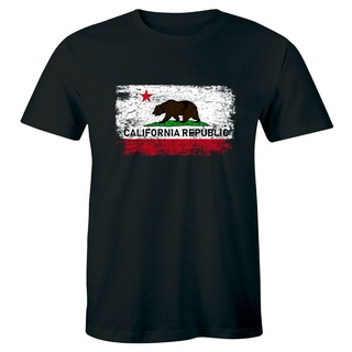 เสื้อยืดผู้ชาย เสื้อยืด ผ้าฝ้าย แบบนิ่ม ทรงหลวม ลายธง California Republic Cali state bear สําหรับผู้ชาย S-5XL