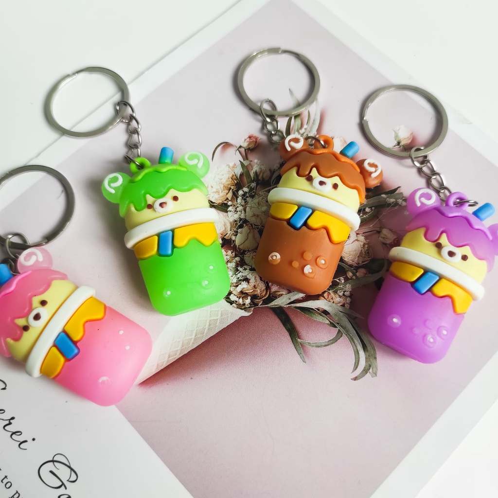 GANTUNGAN BEAR BOBA KEY RING MILK TEA KEYRING BUBBLE CHAIN | Shopee ...