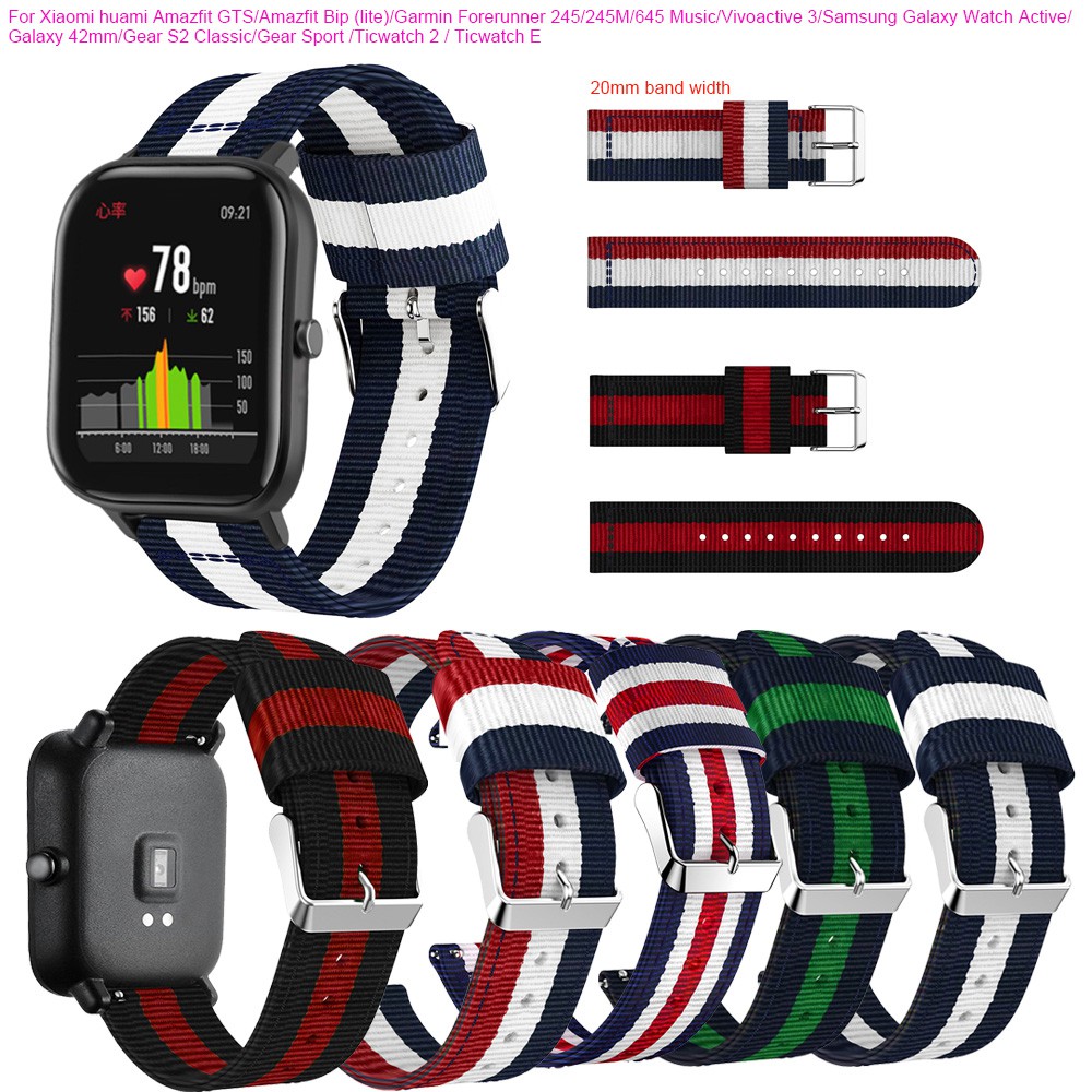 ภาพหน้าปกสินค้าHuami Amazfit GTS / Amazfit bip / GTR 42mm/Garmin Forerunner 645/245 นาฬิกาข้อมือสายไนล่อน 20 มม.