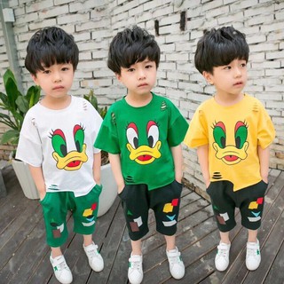 ชุดเด็กชายฤดูร้อนชุดเกาหลีเด็กแขนสั้นเสื้อผ้าเสื้อยืดสองชิ้น