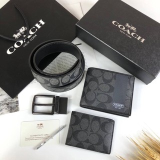 COACH Leather Belt &amp; Wallet Set