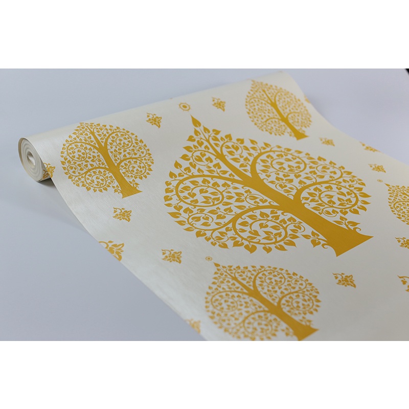 วอลเปเปอร์ติดผนังลายต้นโพธิ์-สีทองพื้นขาว-กว้าง-0-53-x-ยาว-10-เมตร
