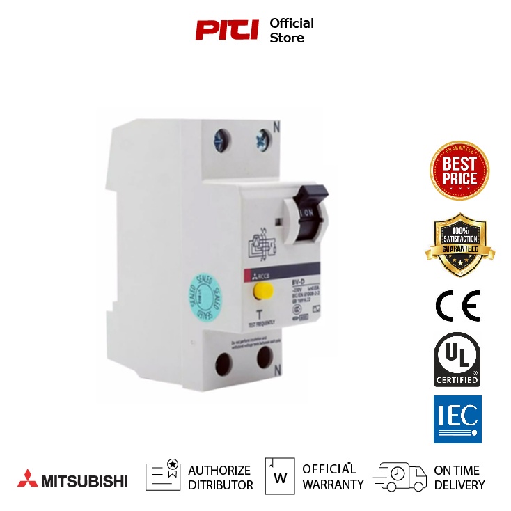 Mitsubishi RCCB BV-D 2P 40A เบรกเกอร์ตัดกระแสเหลือ แบบมีอุปกรณ์ป้องกัน ...