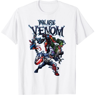 ROUND คอลูกเรือเสื้อยืด ผ้าฝ้าย พิมพ์ลายสกรีนลาย Marvel Spider-Man Venom Shot We Are Venom สําหรับผู้ชาย-4XL