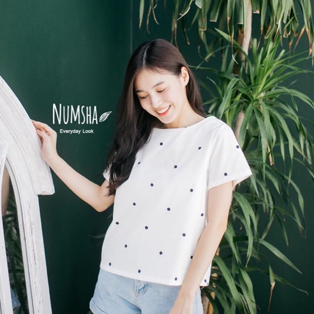 Numsha polka dot top เสื้อปักลายจุด | Shopee Thailand