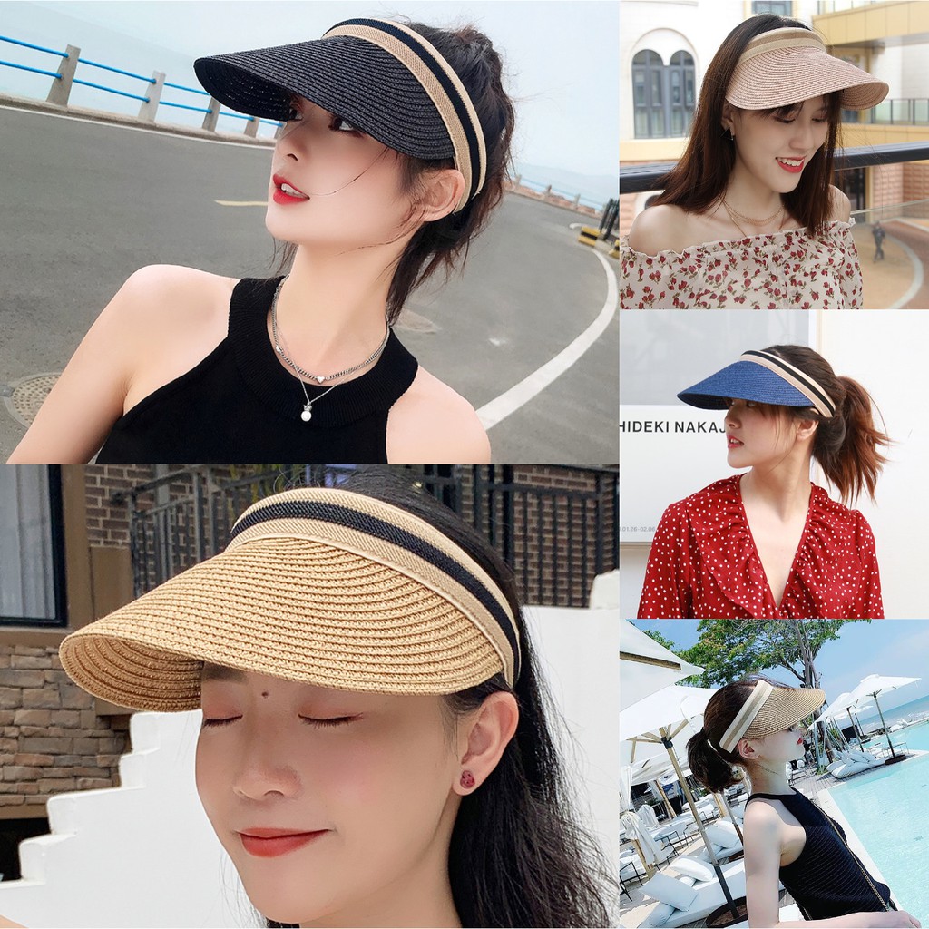 ภาพหน้าปกสินค้าหมวกสานครึ่งหัว หมวกสานกันแดด หมวกสไตล์เกาหลี
