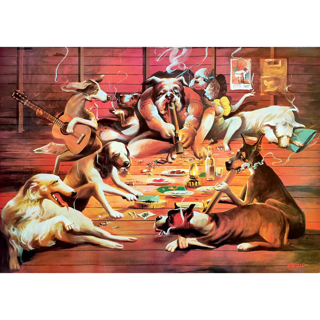 โปสเตอร์-รูปวาด-หมา-ล้อเลียน-dogs-playing-poster-20-x30-inch-classic-vintage-dog-painting-v8