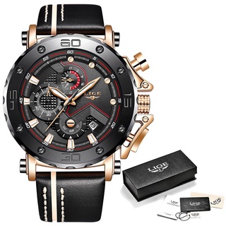 2019LIGE New Fashion Mens Watches Top Brand Luxury Big Dial Military Quartz Watch Leather Waterproof Sport