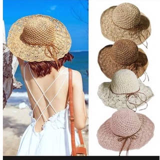 สินค้า หมวกสาน [รุ่นS007] หมวกเกาหลีผู้หญิงปีกกว้าง หมวกกันแดด หมวกเที่ยวทะเล พับได้พกพาสะดวก (สินค้ามีพร้อมส่งจากไทย)