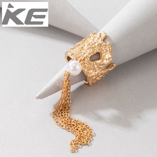Celebrity Ring Simple and irregular golden geometric pearl chain tassel ring for girls for wom