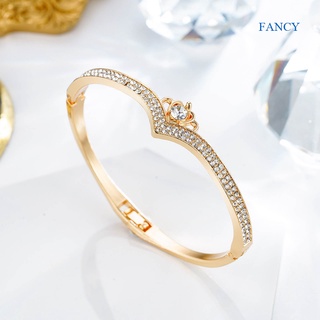 Fancy สร้อยข้อมือ ชุบทอง 14K จี้มงกุฎหัวใจ ประดับเพชร สีโรสโกลด์ สไตล์เกาหลี แฟชั่นยอดนิยม สําหรับผู้หญิง