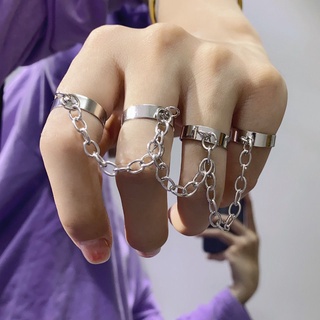 แหวนโซ่ แบบเปิด ปรับขนาดได้ สไตล์พังก์ ฮิปฮอป สําหรับผู้ชาย และผู้หญิง