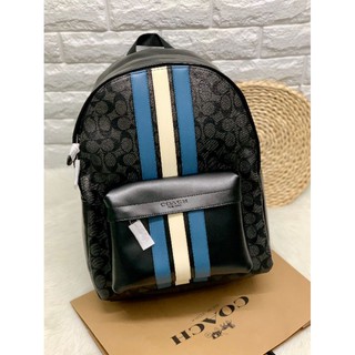 COACH CHARLES BACKPACK IN SIGNATURE WITH VARSITY STRIP