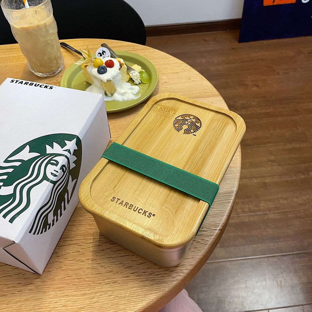 ⭐Starbucks lunch box/bamboo cover stainless steel insulated lunch box