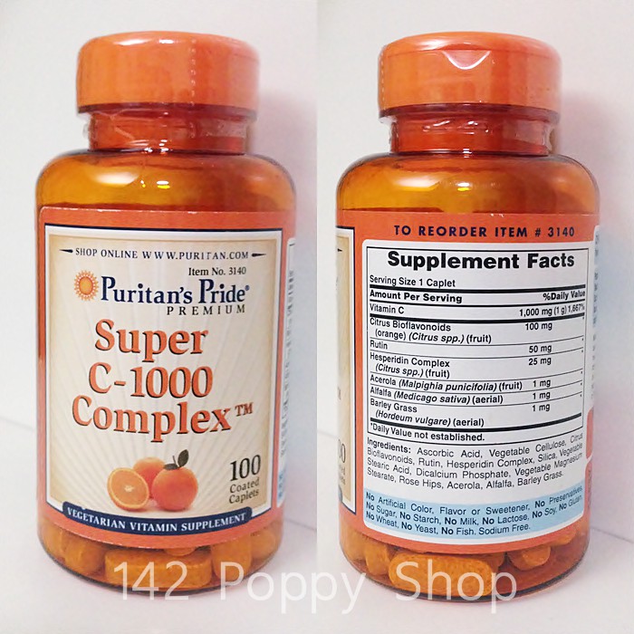 ภาพสินค้าซุปเปอร์วิตามินซี Puritans Pride Super C-1000 Complex 1000 mg/ 100 Cablets จากร้าน puppy142 บน Shopee ภาพที่ 1