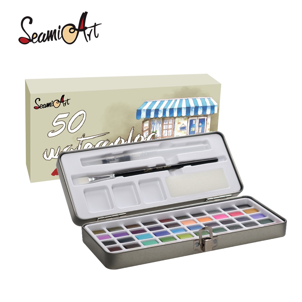 ภาพหน้าปกสินค้าSeamiArt ชุดสีน้ำ 50 สี พร้อมปากกาพู่กัน จากร้าน seamiart.th บน Shopee