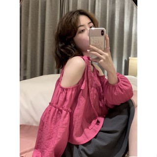 เสื้อเกาะอกแขนสั้นพัฟสตรีฤดูใบไม้ผลิปี 2023 ดีไซน์ใหม่ให้ความรู้สึกเฉพาะด้านบนแบบผูกเชือก