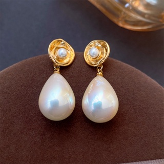 Temperament Pearl Earrings For Women Personality Statement New Fashion Metallic Water Drop Shaped