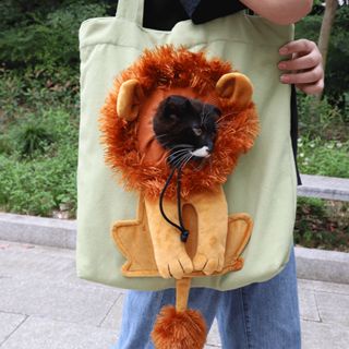 กระเป๋าสะพายไหล่ ผ้าแคนวาส รูปสิงโต ขนาดเล็ก สําหรับสัตว์เลี้ยง สุนัข แมว