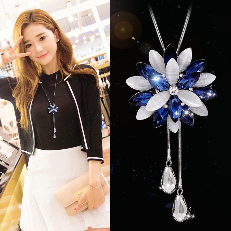 2023-new-crystal-flower-pendant-long-necklace-for-women-blue-purple-color