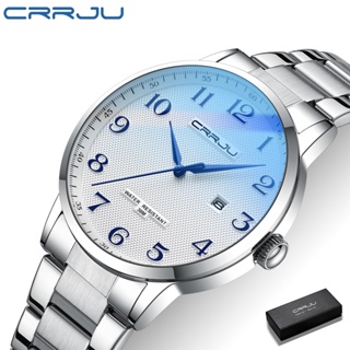 Crrju ของแท้ นาฬิกาข้อมือควอตซ์แฟชั่น สายแสตนเลส กันน้ํา สไตล์สปอร์ต เรียบง่าย สําหรับผู้ชาย 5009