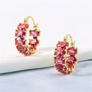 Luxury Lucky Red Zirconia Stones Hoop Earrings For Women High Grade 2023 New Shinning Jewelry