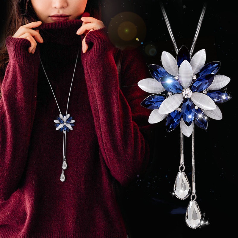 2023-new-crystal-flower-pendant-long-necklace-for-women-blue-purple-color