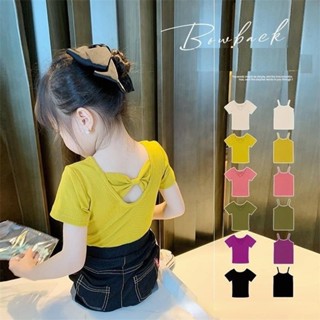 เสื้อยืดแขนสั้น ผ้าฝ้ายแท้ แฟชั่นฤดูร้อน สําหรับเด็กผู้หญิง