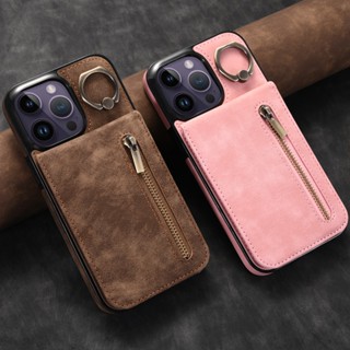 เคสโทรศัพท์มือถือหนัง ฝาพับ มีซิป พร้อมช่องใส่บัตร สําหรับ iPhone 14 13 Pro Max Mini 14 Plus