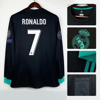 เสื้อโปโลแขนยาว ลายทีมฟุตบอล Real Madrid Ronaldo 17-18 สไตล์ยุโรปเรโทร