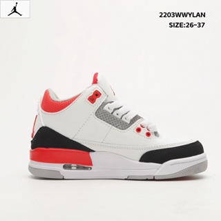 Original N i ke Air Jordan 3 Retro AJ3 รองเท้าผ้าใบบาสเก็ตบอล สําหรับเด็ก