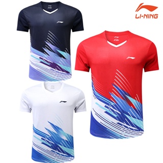 Li Ning เสื้อกีฬาแบดมินตัน แขนสั้น ระบายอากาศ แห้งเร็ว สําหรับผู้ชาย และผู้หญิง