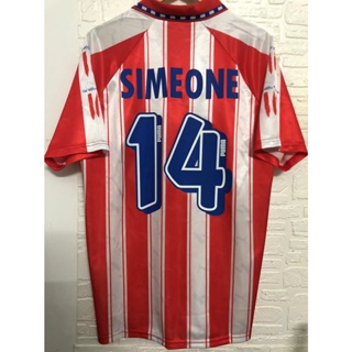 เสื้อกีฬาแขนสั้น ลายทีมชาติฟุตบอล Atlético Madrid SIMEONE 94-95 ชุดเหย้า คุณภาพสูง สไตล์เรโทร