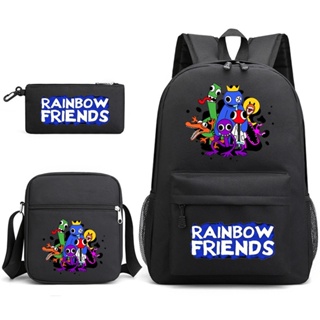 Rainbow friends อะนิเมะพิมพ์ กระเป๋าเป้สะพายหลังสำหรับเด็กแฟชั่นสบายๆผ้าใบกระเป๋านักศึกษาเด็กชายและเด็กหญิงกระเป๋าแมสเซนเจอร์กล่องดินสอ 3pcs